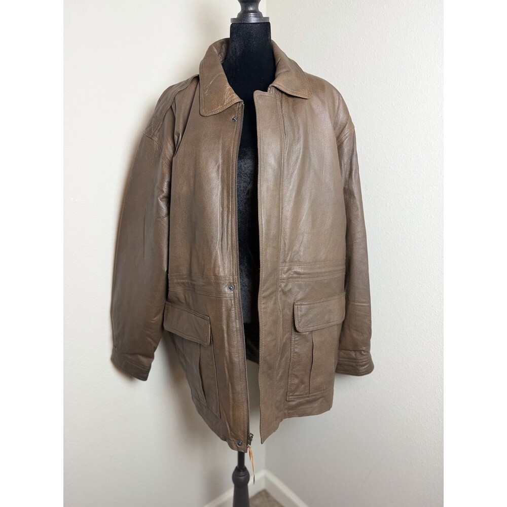 Burk’s Bay Brown Genuine Leather Jacket Plaid Lined Size L - Picture 14 of 16